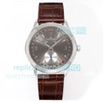 Swiss Clone Jaeger-LeCoultre Master Calendar Grey Dial 39mm Watch Brown Leather Strap 